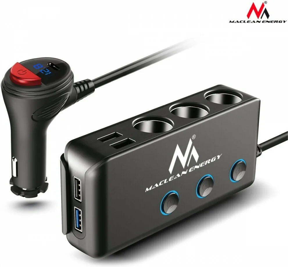 Maclean Energy Φορτιστής Αυτοκινήτου 18W 6.8A με Θύρες: 4xUSB 3xΑναπτήρα μαζί με Καλώδιο Ενσωματωμένο Μαύρος MCE218 - Image 1
