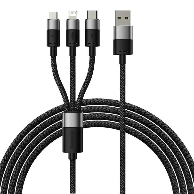 Baseus Starspeed Braided USB to Lightning / Type-C / micro USB Cable 3.5A Μαύρο 1.2m - Image 1