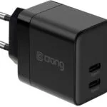 Crong Φορτιστής Χωρίς Καλώδιο GaN με 2 Θύρες USB-C 35W Power Delivery Μαύρος (CRG-GNCC35-BLK)
