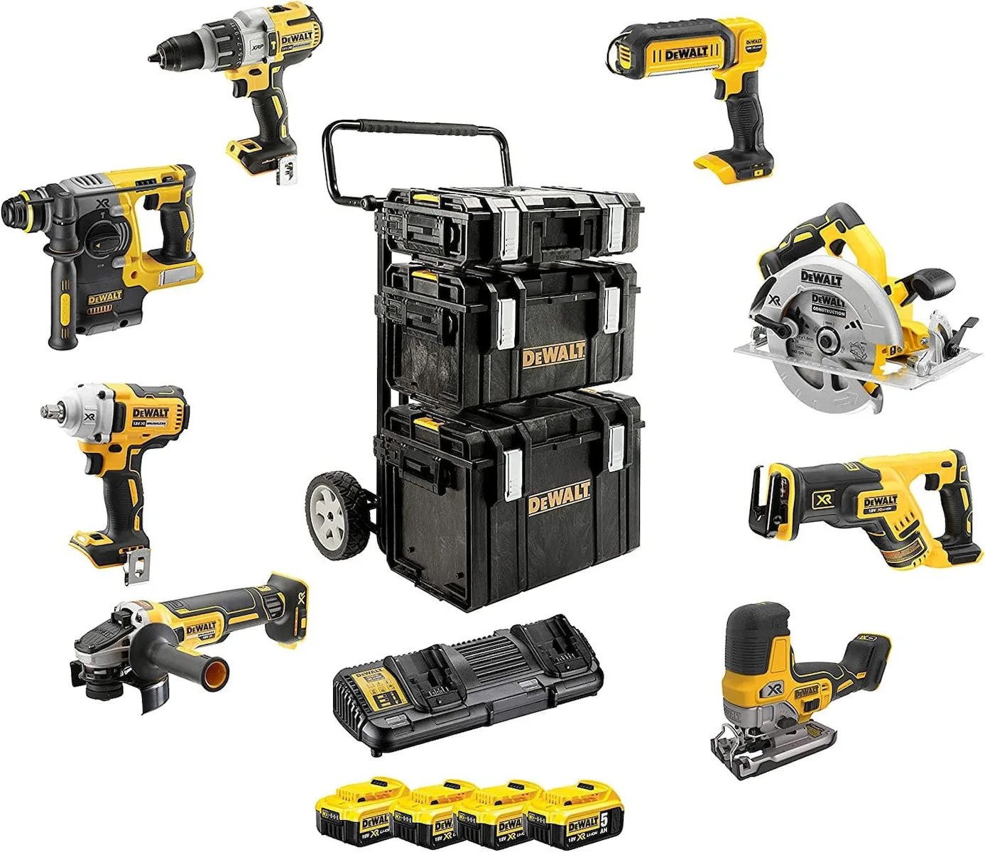 20230215131658_dewalt_dck856p4_qw_set_goniakos_trochos_diskopriono_kroustiko_drapanokatsavido_mpoulonokleido_pistoleto_sega_spathosega_fakos_18v_me_4_mpataries_5ah_k Dewalt DCK856P4 Σετ Γωνιακός Τροχός, Δισκοπρίονο, Κρουστικό Δραπανοκατσάβιδο, Μπουλονόκλειδο, Πιστολέτο, Σέγα, Σπαθοσέγα & Φακός 18V με 4 Μπαταρίες 5Ah και Θήκη - Image 1