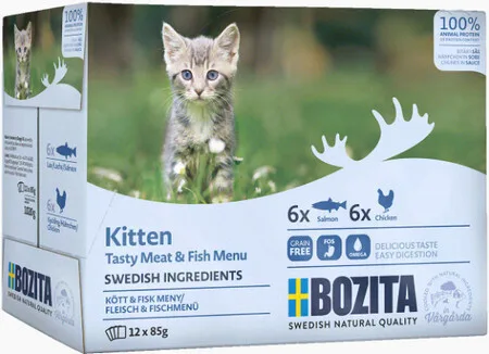 Bozita Tasty Meat & Fish Menu Kitten Υγρή Τροφή για Ανήλικες Γάτες σε Φακελάκι με Κοτόπουλο και Ψάρια χωρίς Σιτηρά & Γλουτένη 12x85gr 2054745 - Image 1