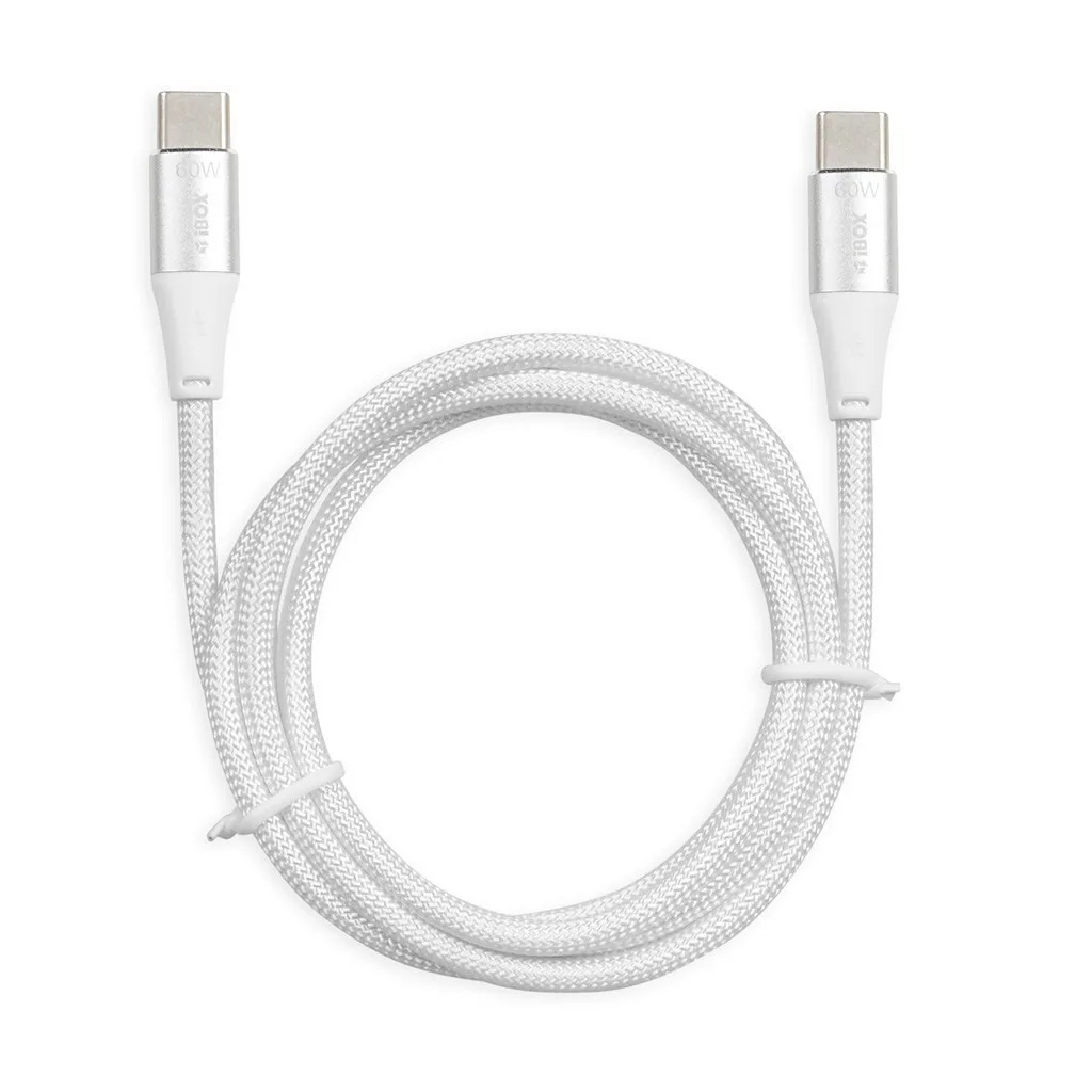 iBox Braided USB 2.0 Cable USB-C male - USB-C 60W Λευκό 2m (IKUTC2W) - Image 1
