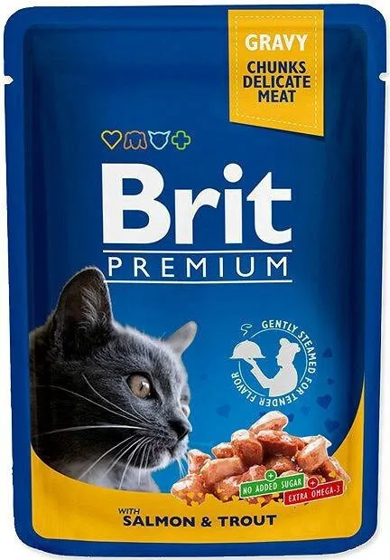 Brit Premium Υγρή Τροφή για Ενήλικες Γάτες σε Φακελάκι με Πέστροφα και Σολομό χωρίς Γλουτένη 100gr 306081 - Image 1