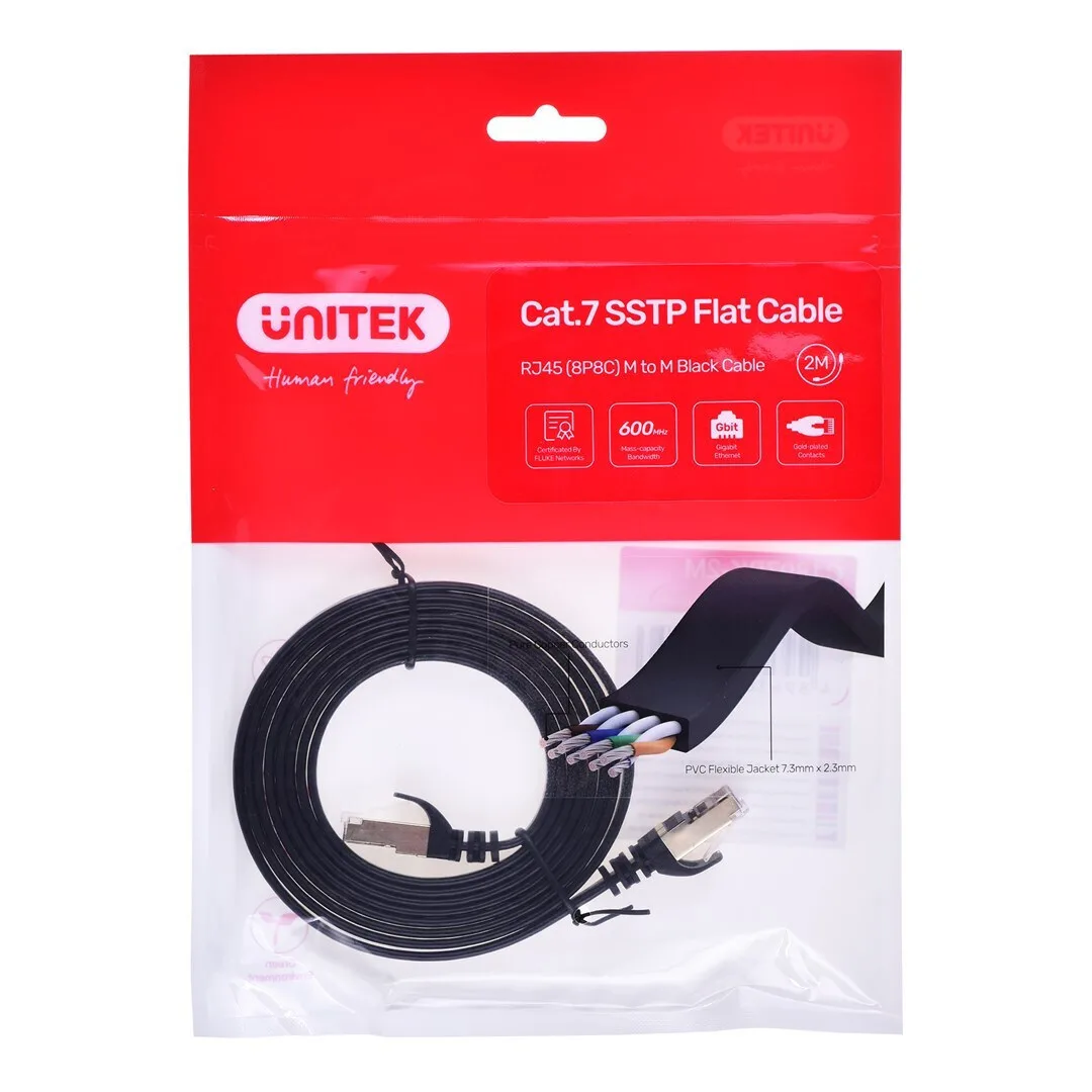 Unitek Flat U/UTP Cat.7 Καλώδιο Δικτύου Ethernet 2m Μαύρο 1τμχ C1897BK-2M - Image 1