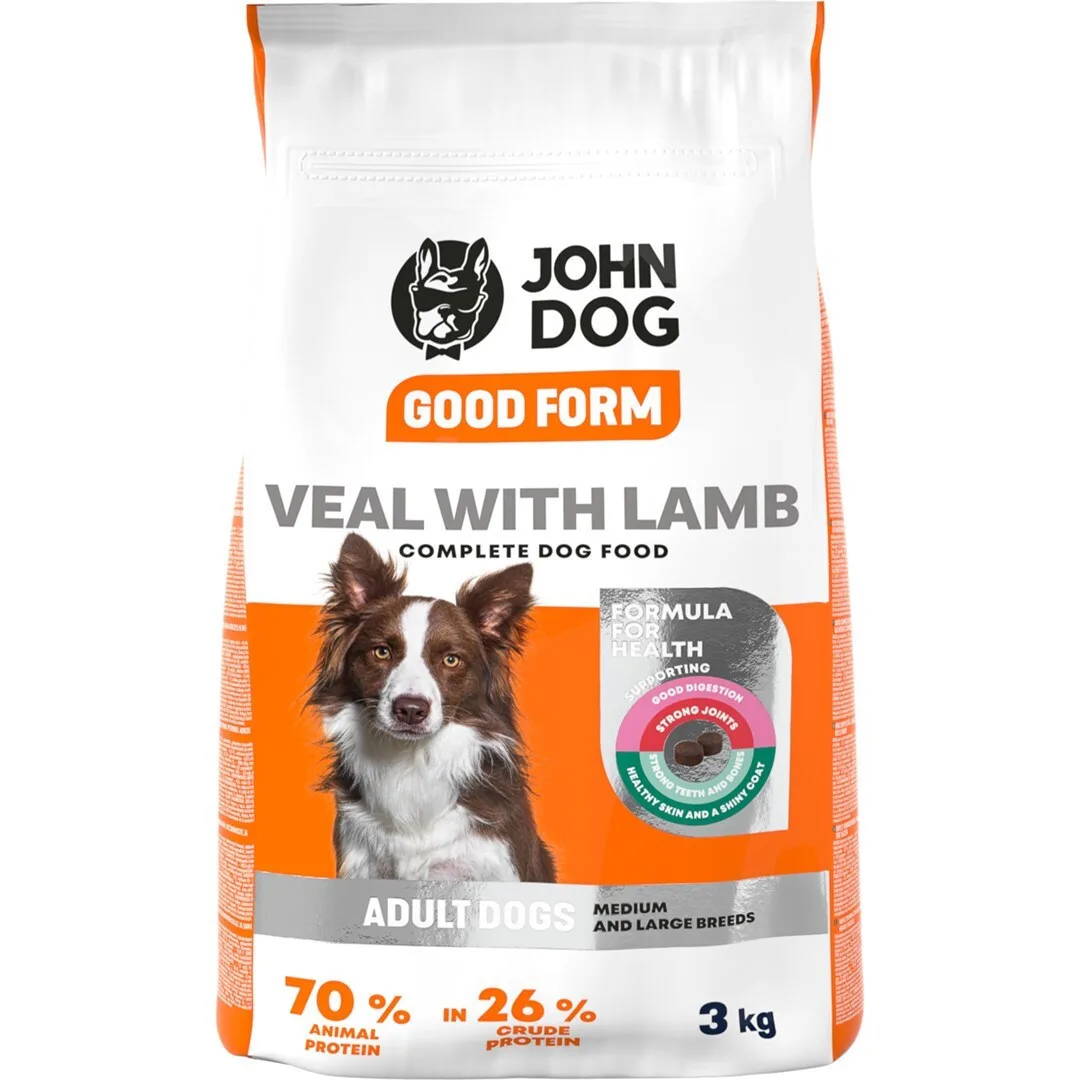 John Dog Good Form 3kg Ξηρά Τροφή για Ενήλικους Σκύλους Μεσαίων & Μεγαλόσωμων Φυλών με Αρνί και Μοσχάρι - Image 1