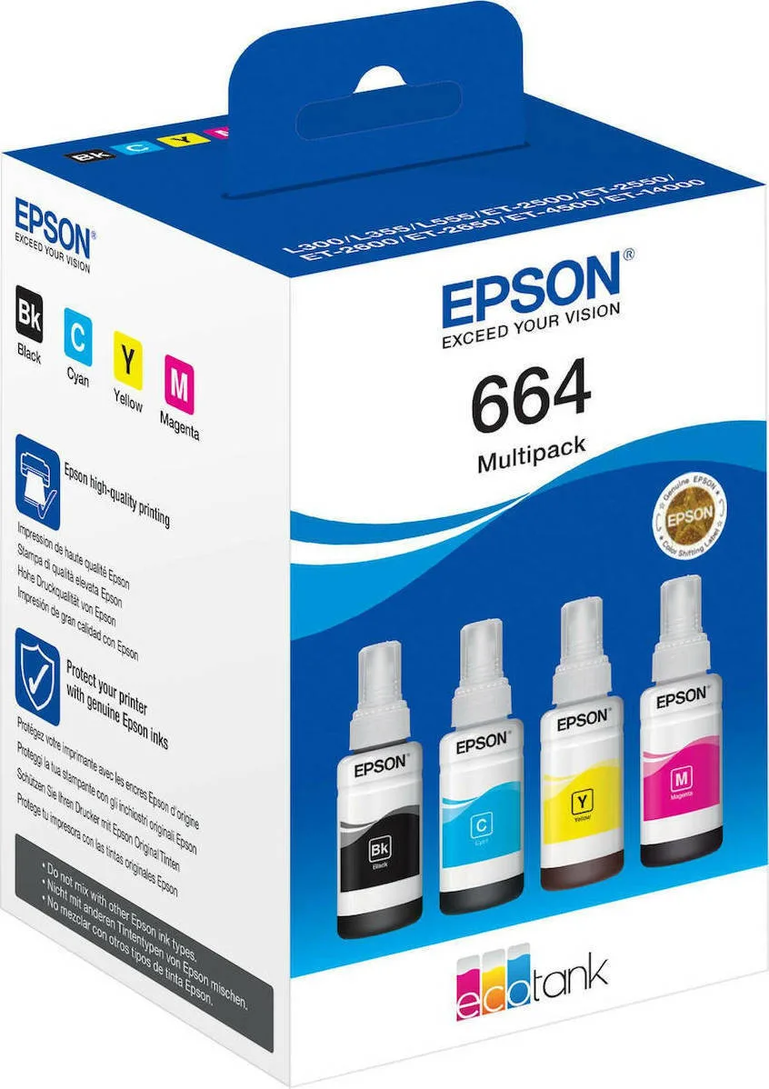 20230612152717_epson_664_paketo_4_melanion_ektypoti_inkjet_kitrino_kyano_matzenta_mayro_c13t66464a Epson 664 Γνήσιο Πακέτο 4 Μελανιών Εκτυπωτή InkJet Κίτρινο / Κυανό / Ματζέντα / Μαύρο (C13T66464A) - Image 1