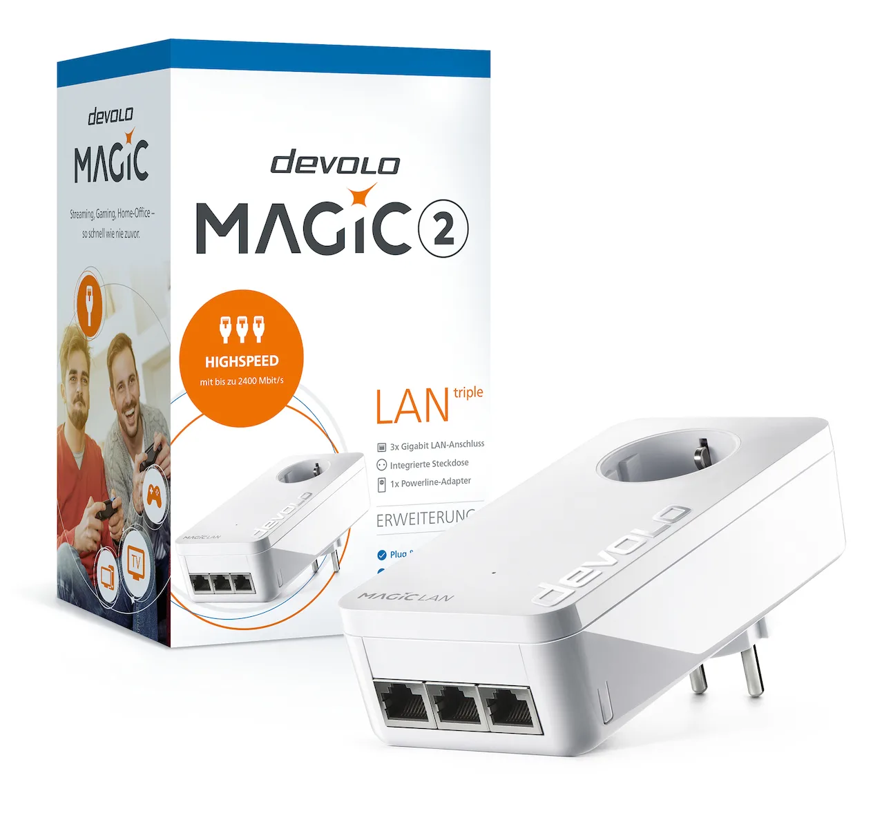 Devolo Magic 2 Lan Triple Powerline για Ενσύρματη Σύνδεση με Passthrough Πρίζα και 3 Θύρες Gigabit Ethernet - Image 1