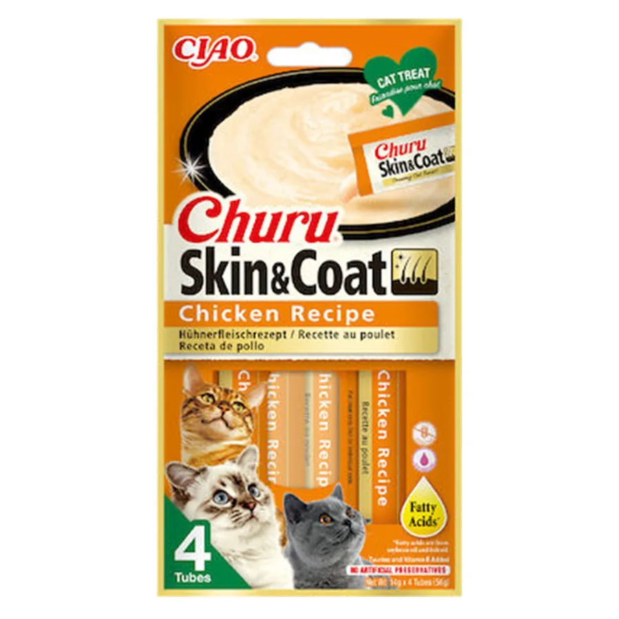 Inaba Churu Cat Skin & Coat Λιχουδιές Σνακ με Κοτόπουλο για Ενήλικες Γάτες 1τμχ 56gr IN672 - Image 1