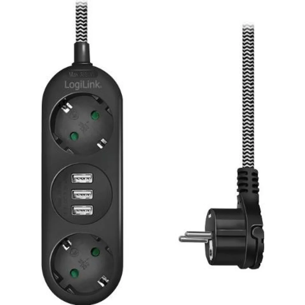 LogiLink Πολύπριζο 2 Θέσεων με 3 USB-A και Καλώδιο 1.5m LPS262U - Image 1
