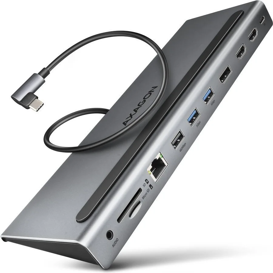 Axagon USB-C Docking Station με HDMI/DisplayPort 4K PD Ethernet και σύνδεση 3 Οθονών Γκρι (HMC-4KX3) - Image 1