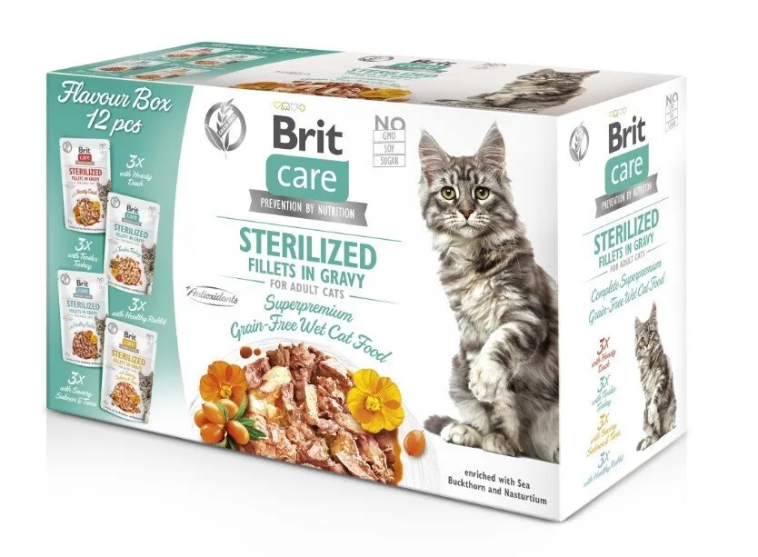 20230731164523_brit_sterilized_fillets_in_gravy_ygri_trofi_gia_enilikes_steiromenes_gates_se_fakelaki_85gr_12tmch Brit Sterilized Fillets in Gravy Υγρή Τροφή για Ενήλικες Γάτες σε Φακελάκι με Γαλοπούλα, Κουνέλι, Πάπια, Σολομό και Τόνο χωρίς Σιτηρά & Γλουτένη 12x85gr - Image 1