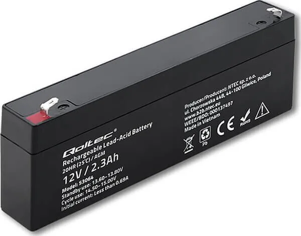 Qoltec AGM Μπαταρία UPS με Χωρητικότητα 2.3Ah και Τάση 12V 1τμχ - Image 1