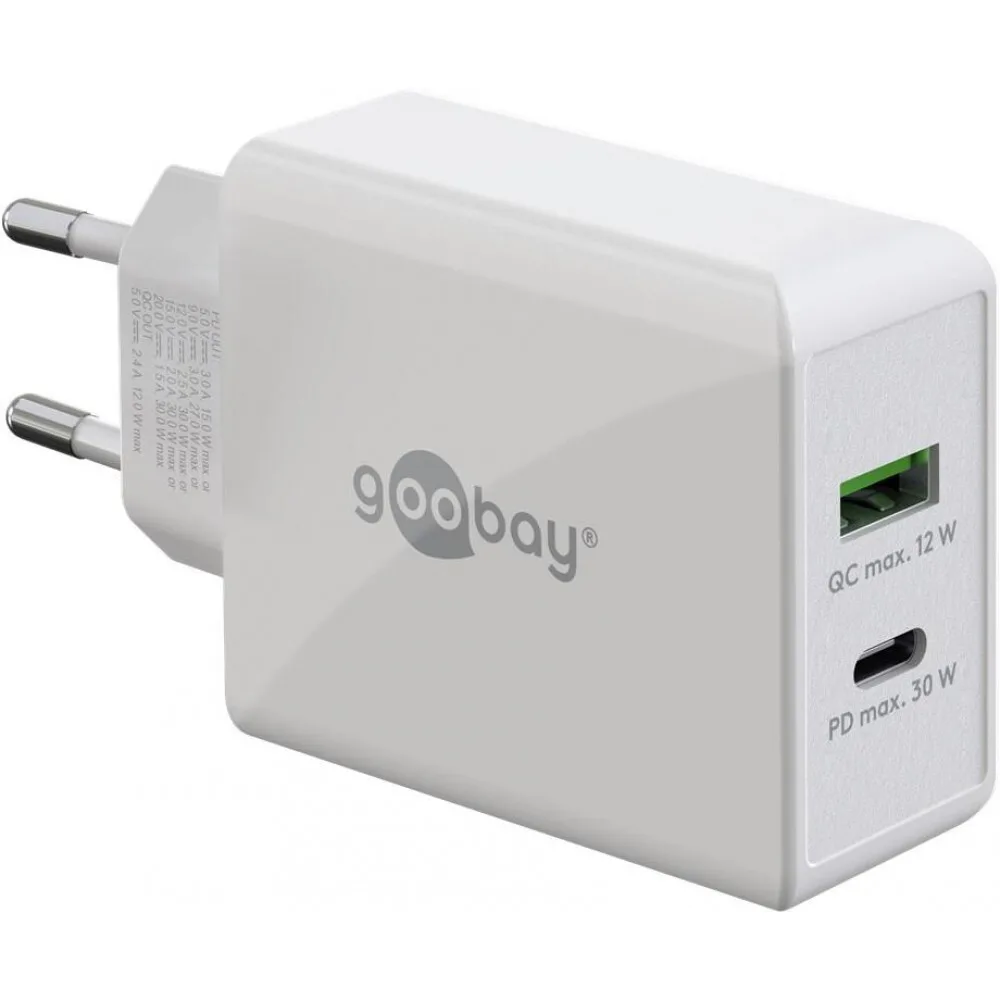 Goobay Φορτιστής Χωρίς Καλώδιο με Θύρα USB-A και Θύρα USB-C 30W Power Delivery Λευκός (61674) - Image 1
