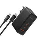 Baseus Φορτιστής GaN με Θύρα USB-A και 2 Θύρες USB-C και Καλώδιο USB-C - USB-C 160W Power Delivery Μαύρος (Gan5)