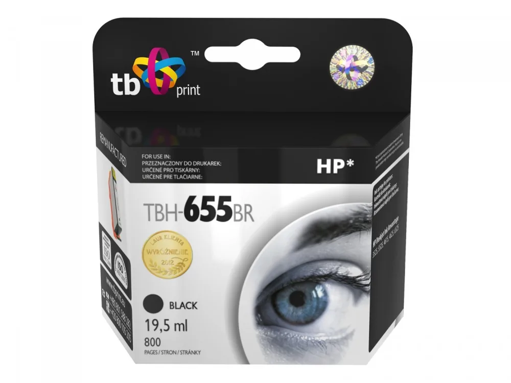 TB Print Συμβατό Μελάνι Εκτυπωτή InkJet HP 800 Σελίδων 19.5ml Μαύρο TBH-655BR - Image 1