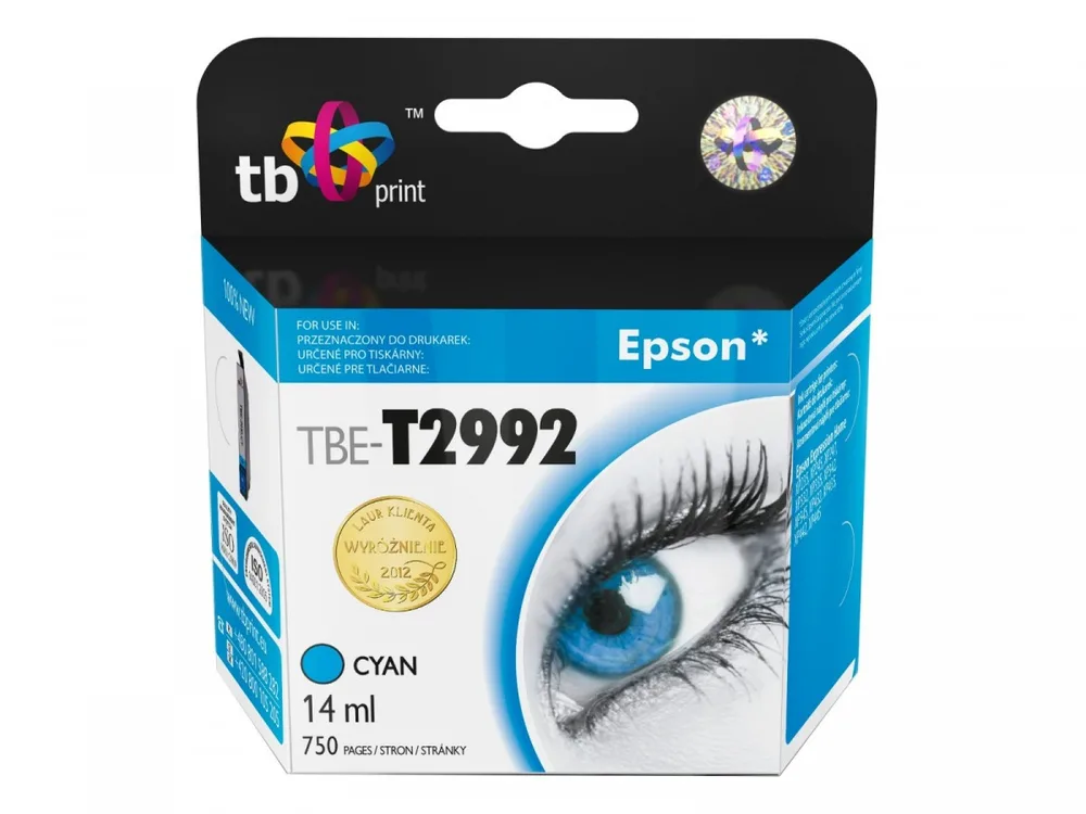 TB Print Συμβατό Μελάνι Εκτυπωτή InkJet Epson 750 Σελίδων 14ml Κυανό 1τμχ TBE-T2992 - Image 1