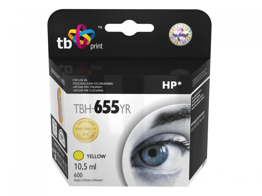 TB Print Συμβατό Μελάνι Εκτυπωτή InkJet HP 600 Σελίδων 10.5ml Κίτρινο TBH-655YR - Image 1