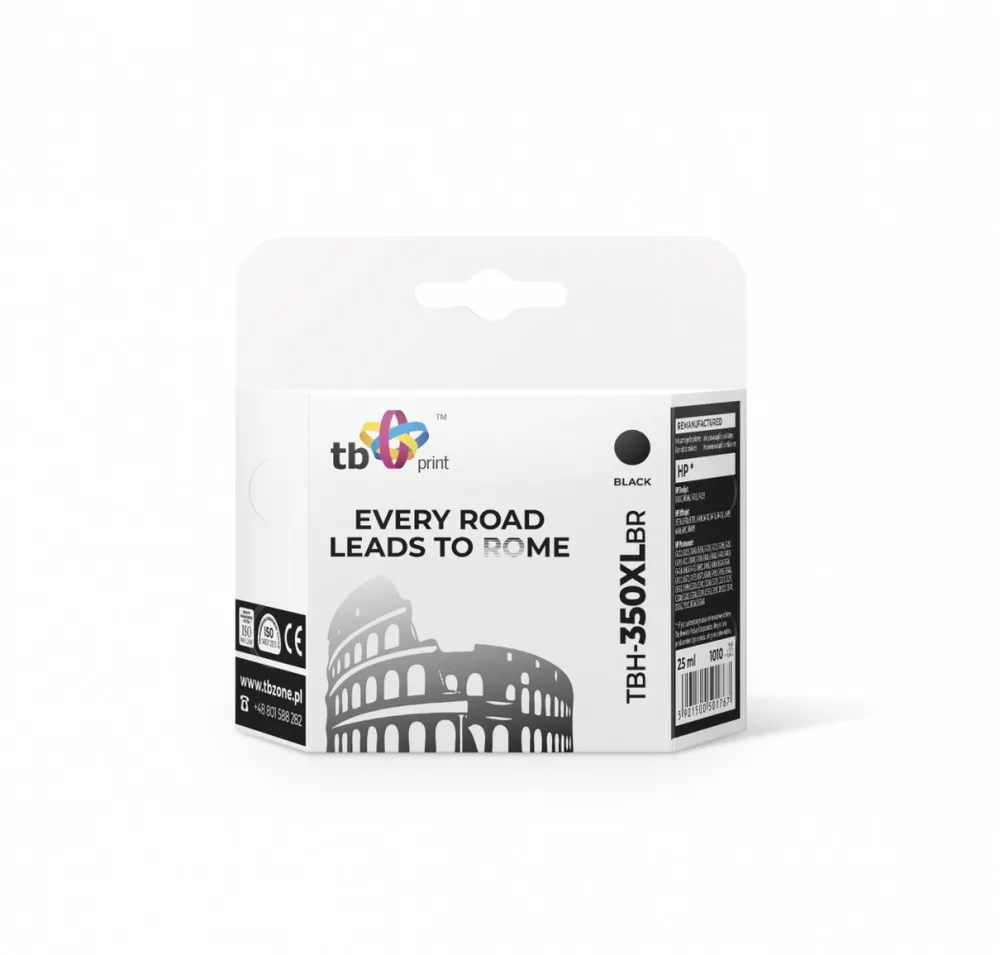 TB Print Συμβατό Μελάνι Εκτυπωτή InkJet HP 1010 Σελίδων 25ml Μαύρο 1τμχ TBH-350XLBR - Image 1
