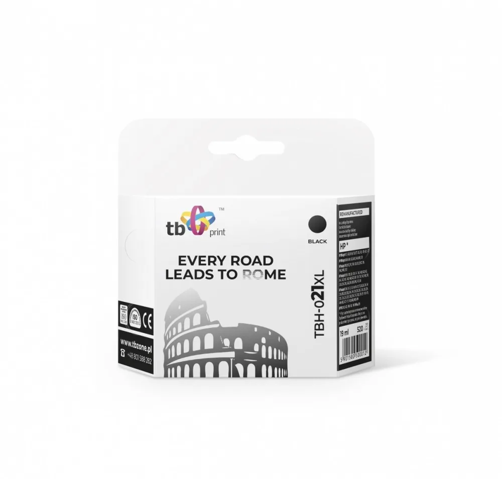 TB Print Συμβατό Μελάνι Εκτυπωτή InkJet HP 520 Σελίδων 19ml Μαύρο 1τμχ TBH-021XL - Image 1