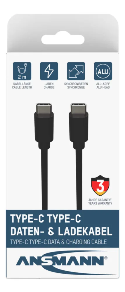 Ansmann USB 2.0 Cable USB-C male - USB-C 60W Μαύρο 2m (1700-0122) - Image 1