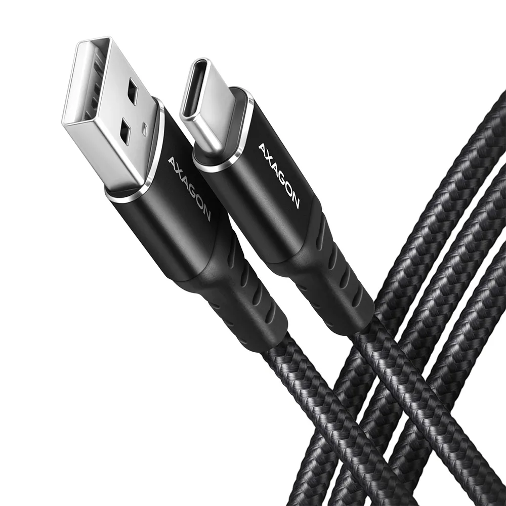 Axagon Braided USB 2.0 Cable USB-C male - USB-A Μαύρο 1m BUCM-AM10AB - Image 1