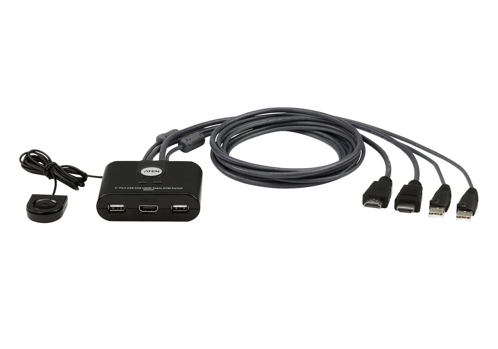 Aten 2-Port USB 4K HDMI Cable KVM Switch with Remote Port Selector - Image 1