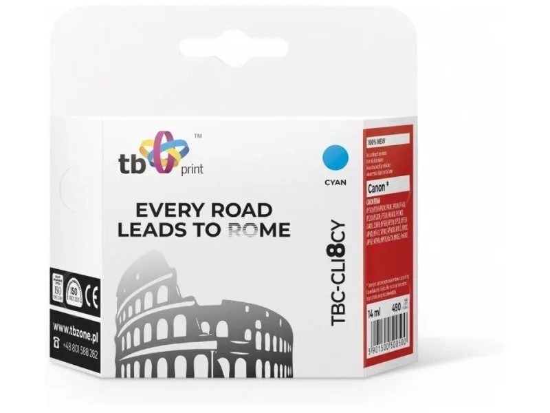 TB Print Συμβατό Μελάνι Εκτυπωτή InkJet Canon 13ml Κυανό 1τμχ ERTBPCCLI8C - Image 1