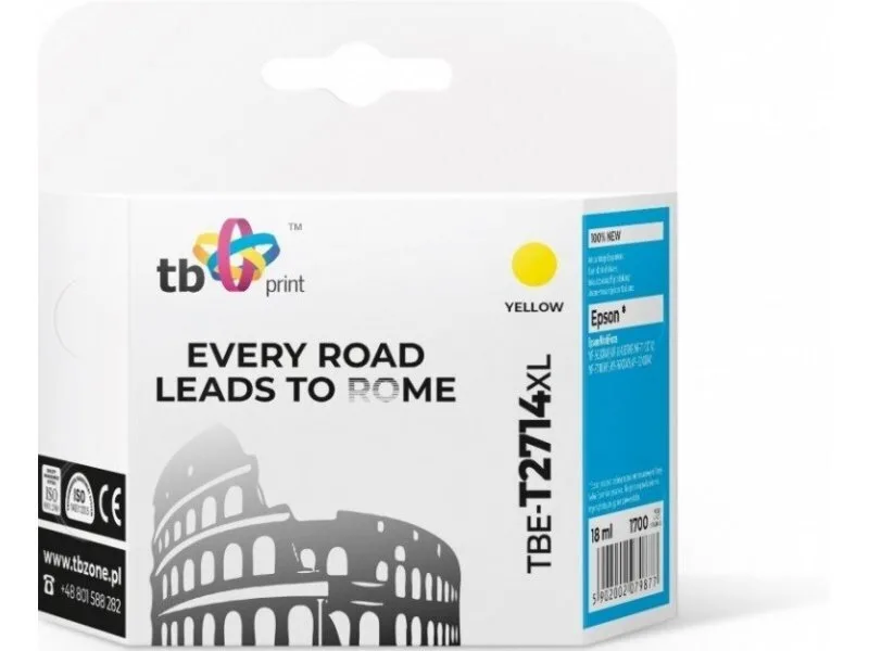 TB Print Συμβατό Μελάνι Εκτυπωτή InkJet Epson 1700 Σελίδων 18ml Κίτρινο 1τμχ ERTBPE00002714Y - Image 1