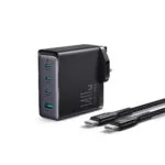 Joyroom Φορτιστής GaN με Θύρα USB-A και 3 Θύρες USB-C και Καλώδιο USB-C 140W Power Delivery Μαύρος (JR-TCG05UK)