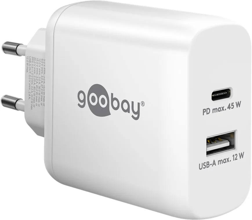 Goobay Φορτιστής Χωρίς Καλώδιο με Θύρα USB-A και Θύρα USB-C 45W Power Delivery Λευκός (65412) - Image 1