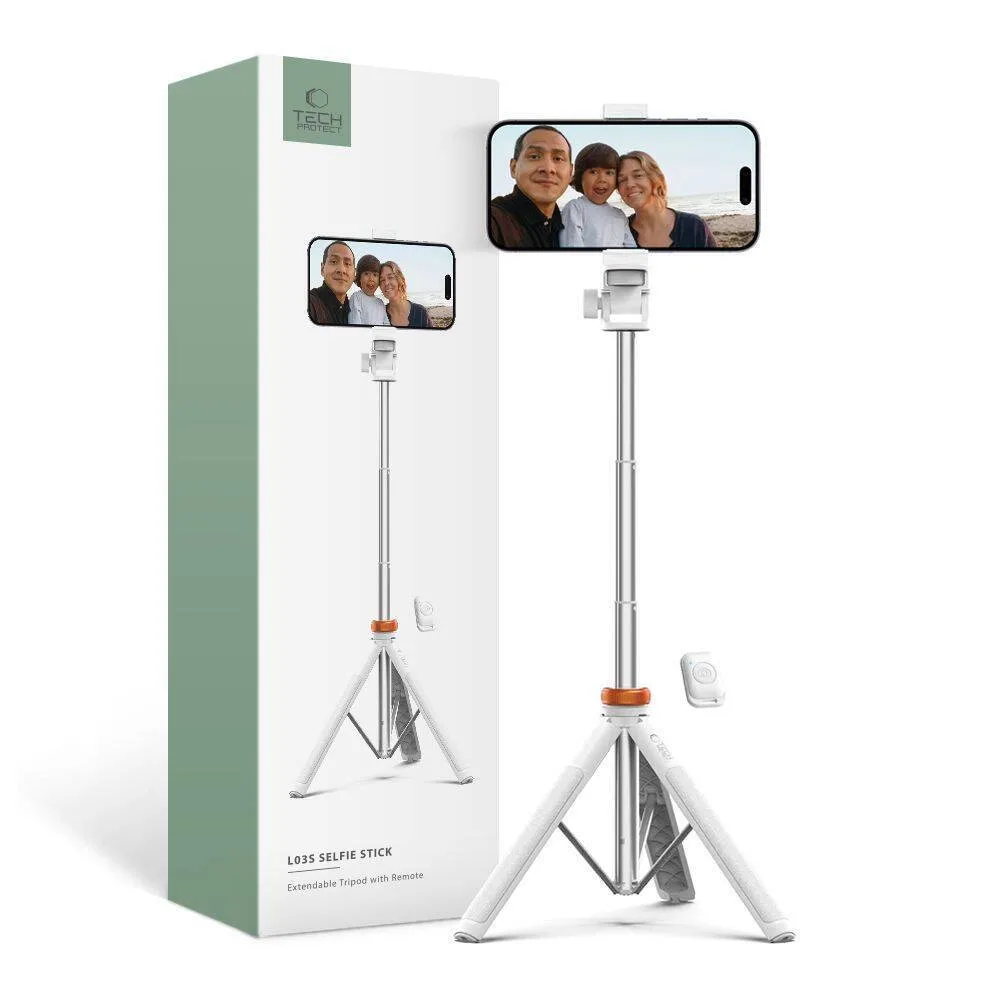 20240306123816_tech_protect_l03s_selfie_stick_tripodo_kinitou_leyko Tech-Protect L03s Selfie Stick Τρίποδο Κινητού με Bluetooth Λευκό uniw-5906203691180 - Image 1