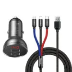 Baseus Φορτιστής Αυτοκινήτου 24W 4.8A με Θύρες: 2xUSB μαζί με Καλώδιο Type-C / Lightning / Micro-USB Μαύρος TZCCBX-0G