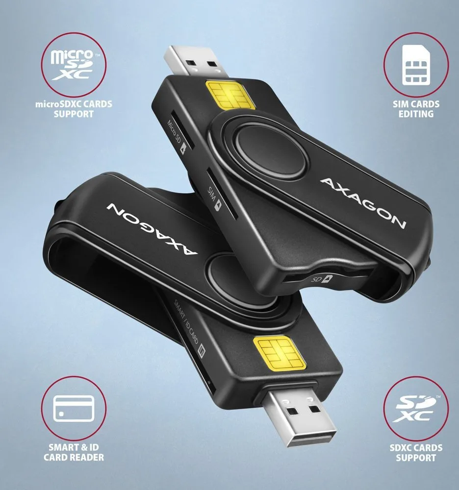 Axagon Cre-smp2a Usb Smart Card & Sd Microsd Sim Card Pocketreader - Image 1
