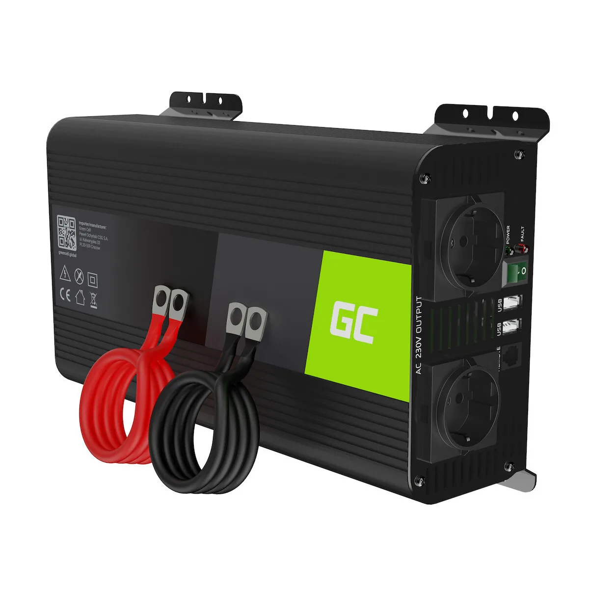 Green Cell Inverter Αυτοκινήτου Καθαρού Ημιτόνου 1000W για Μετατροπή 12V DC σε 230V AC INVGC09 - Image 1