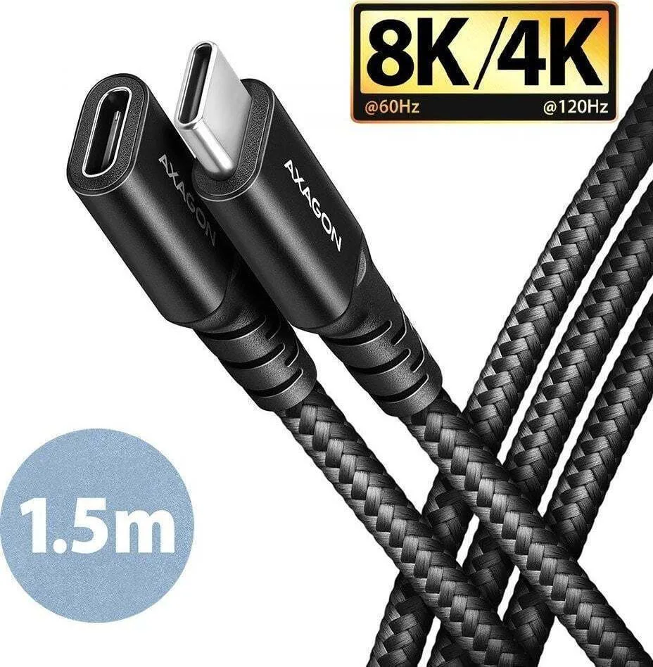 Axagon Braided USB 2.0 Cable USB-C male - USB-C female 240W Μαύρο 1.5m BUCM32-CF15AB - Image 1
