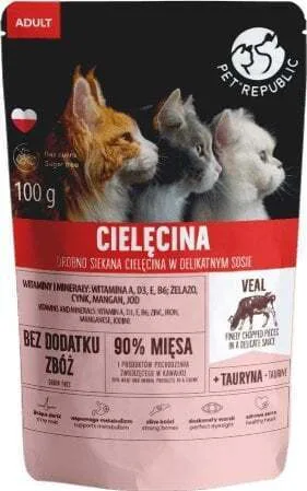 Pet Republic Υγρή Τροφή για Ενήλικες Γάτες σε Φακελάκι με Βοδινό χωρίς Σιτηρά & Γλουτένη 100gr VAT019628 - Image 1