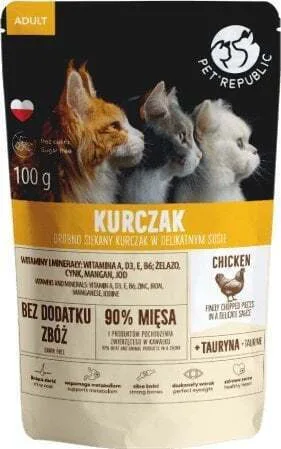 Pet Republic Υγρή Τροφή για Ενήλικες Γάτες σε Φακελάκι με Κοτόπουλο και Πουλερικά Διαίτης, χωρίς Γλουτένη 100gr VAT019622 - Image 1