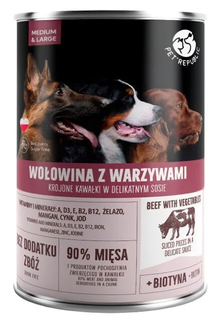 Pet Republic Υγρή Τροφή Σκύλων σε Κονσέρβα με Βοδινό και Λαχανικά χωρίς Σιτηρά & Γλουτένη 1250gr - Image 1