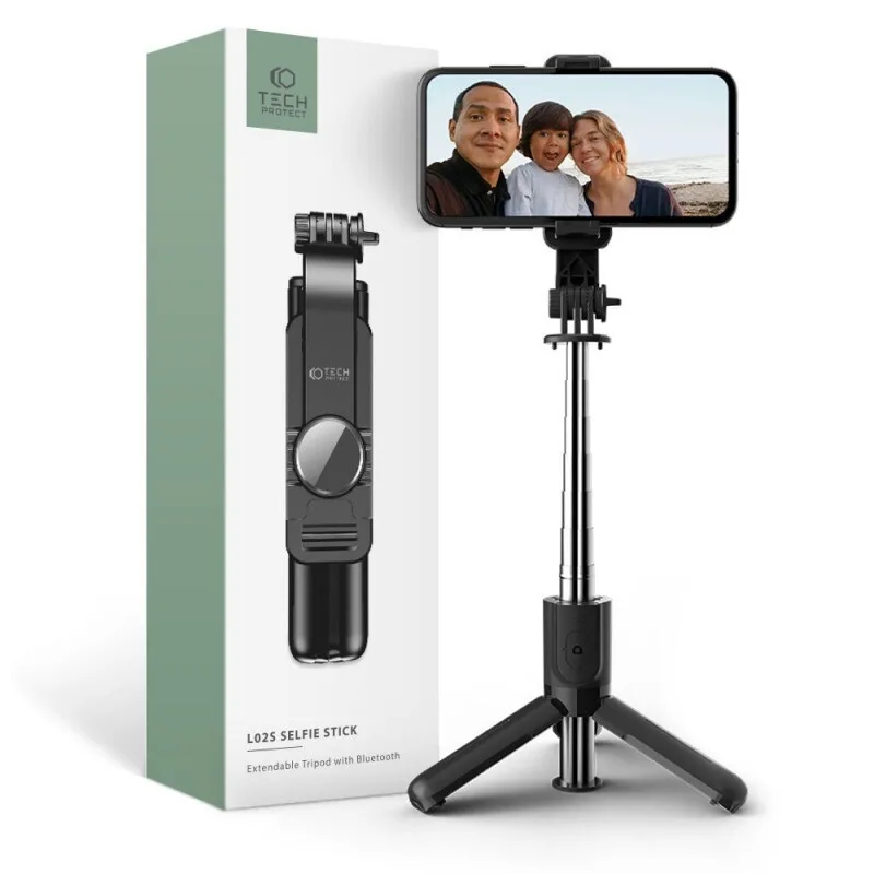 20240520094816_tech_protect_l02s_selfie_stick_tripodo_kinitou_me_bluetooth_mayro Tech-Protect L02S Selfie Stick Τρίποδο Κινητού με Bluetooth Μαύρο - Image 1