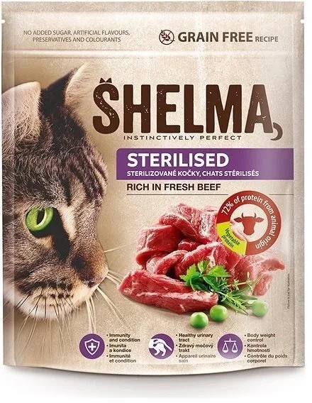 Shelma Sterilised Ξηρά Τροφή χωρίς Σιτηρά για Ενήλικες Στειρωμένες Γάτες με Βοδινό / Κρέας / Πουλερικά 0.75kg - Image 1