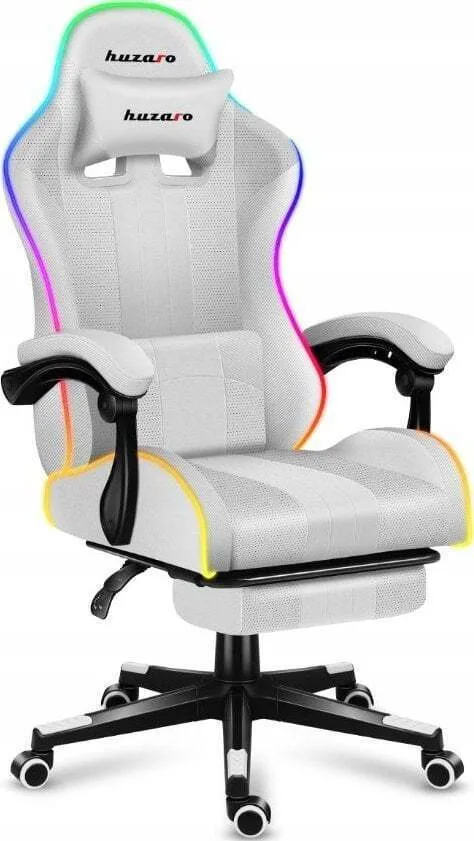 Huzaro Force 4.7 Υφασμάτινη Καρέκλα Gaming με RGB Φωτισμό και Υποπόδιο Λευκή - Image 1