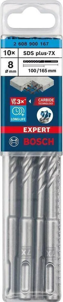 Bosch Sds Plus-7x Drill Bit Σετ 10 Διαμαντοτρύπανα Καρβιδίου με SDS Plus Στέλεχος για Δομικά Υλικά, Γυαλί και Πλακίδια 2608900167 - Image 1