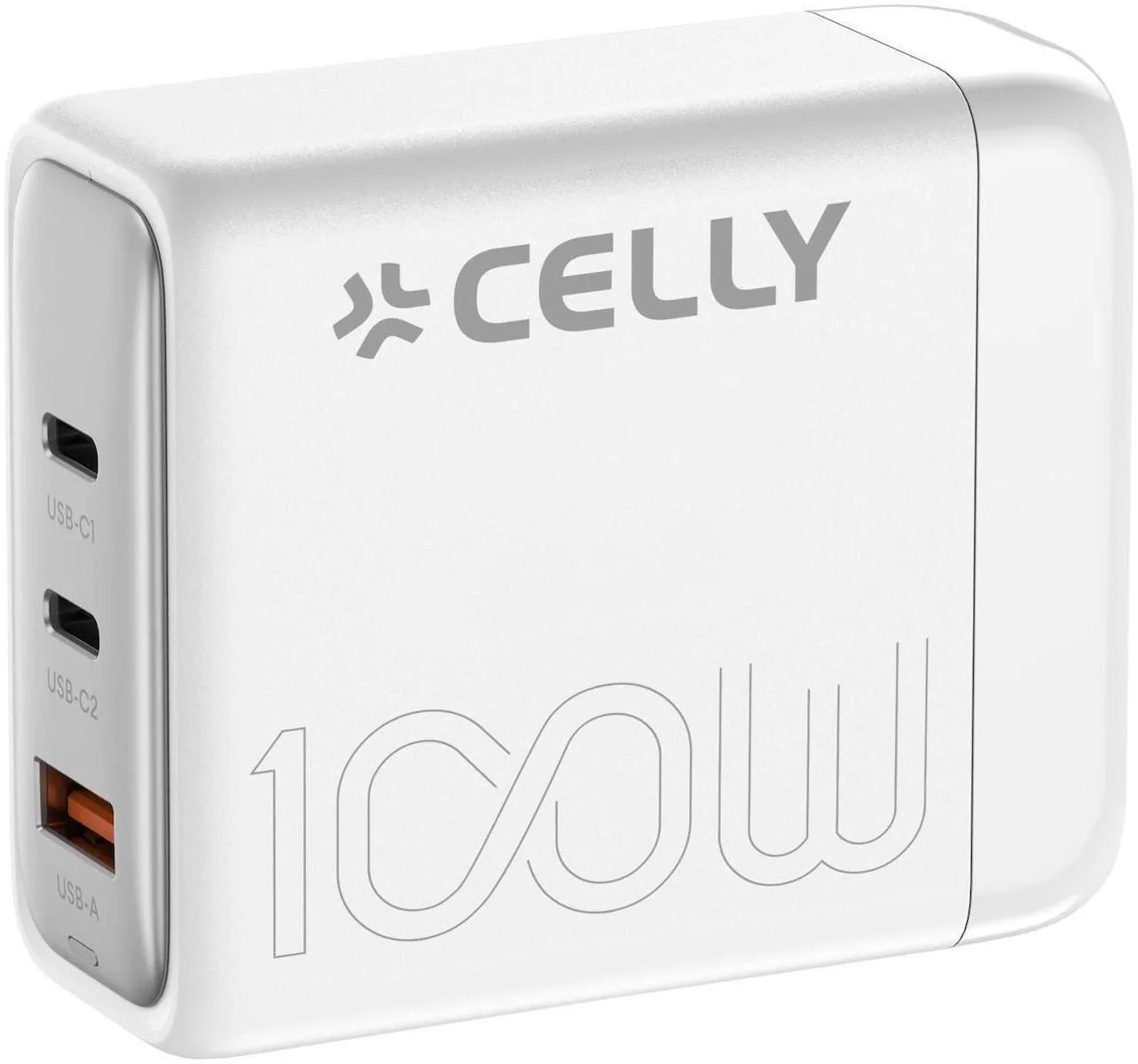 Celly Βάση Φόρτισης GaN με Θύρα USB-A και 2 Θύρες USB-C 100W σε Λευκό χρώμα (PS3GAN100W) - Image 1