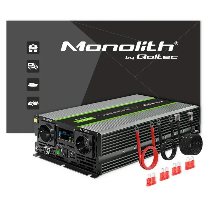 Qoltec Inverter Αυτοκινήτου Καθαρού Ημιτόνου 3000W για Μετατροπή 12V DC σε 230V AC με 1xUSB 51923 - Image 1