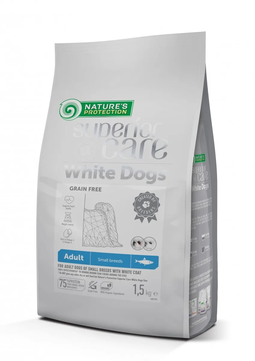 Nature's Protection Superior Care White Dogs 1.5kg Ξηρά Τροφή χωρίς Σιτηρά & Γλουτένη για Ενήλικους Σκύλους Μικρόσωμων Φυλών με Ρέγγα - Image 1