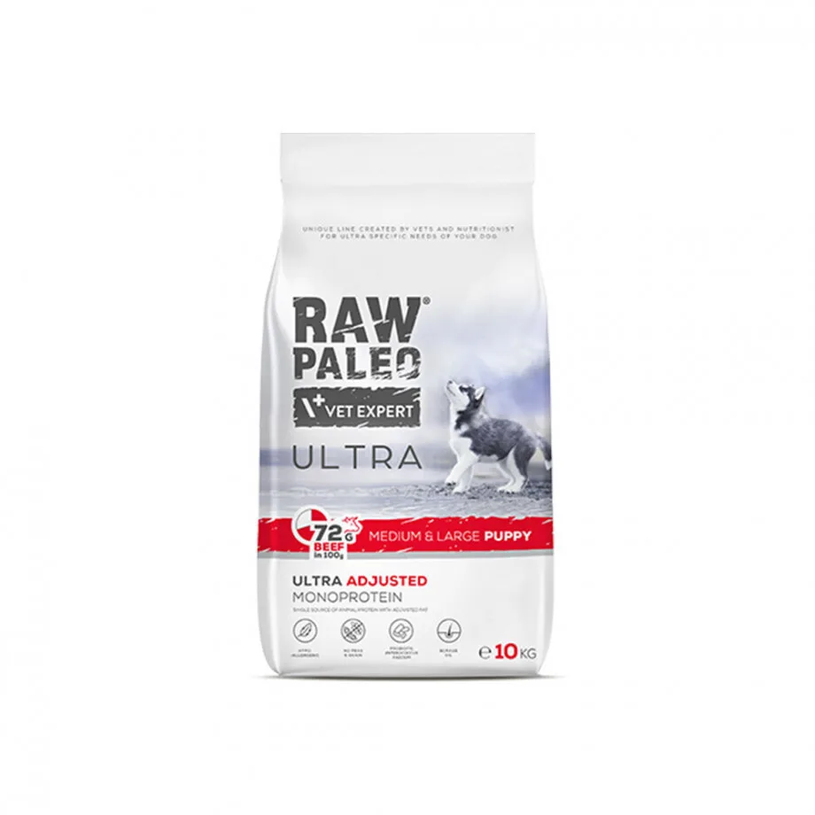 Raw Paleo 10kg Ξηρά Τροφή χωρίς Σιτηρά & Γλουτένη για Κουτάβια Μεσαίων & Μεγαλόσωμων Φυλών με Βοδινό - Image 1