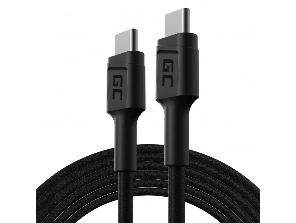 Green Cell PowerStream Braided USB 2.0 Cable USB-C male - USB-C 60W Μαύρο 2m (KABGC29) - Image 1