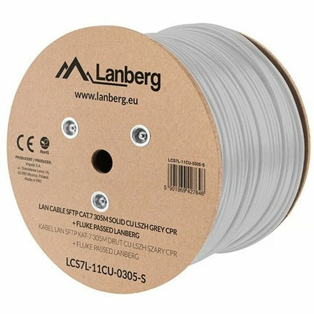 Lanberg S/FTP Cat.7 Καλώδιο Δικτύου Ethernet χωρίς ακροδέκτες 305m Γκρι (LCS7L-11CU-0305-S) - Image 1