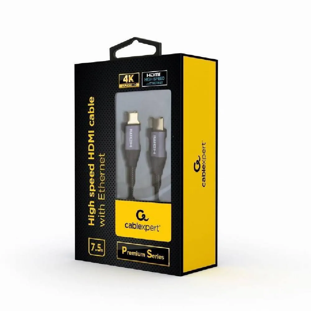 Cablexpert Premium series HDMI 2.0 Braided Cable HDMI male - HDMI male 7.5m Μαύρο CCBP-HDMI-7.5M - Image 1