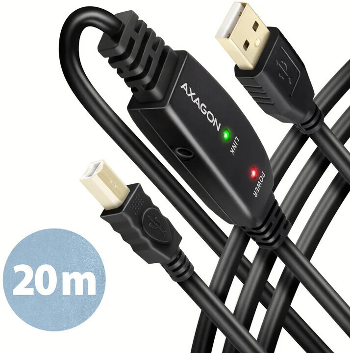Axagon USB 2.0 Cable USB-A male - USB-B male Μαύρο 20m ADR-220B - Image 1
